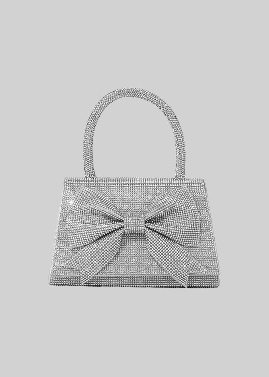 Rhinestone Handbag With Glittering Accents - Silver