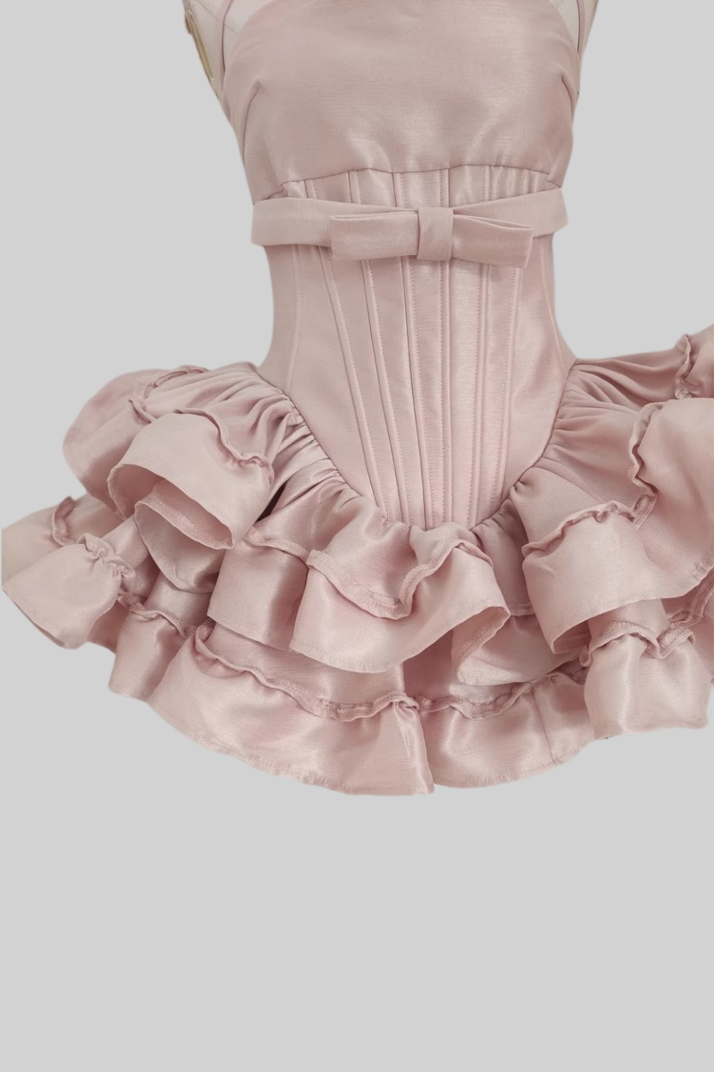Halter Mini Dress with Corset Bodice and Ruffled Skirt - Pink