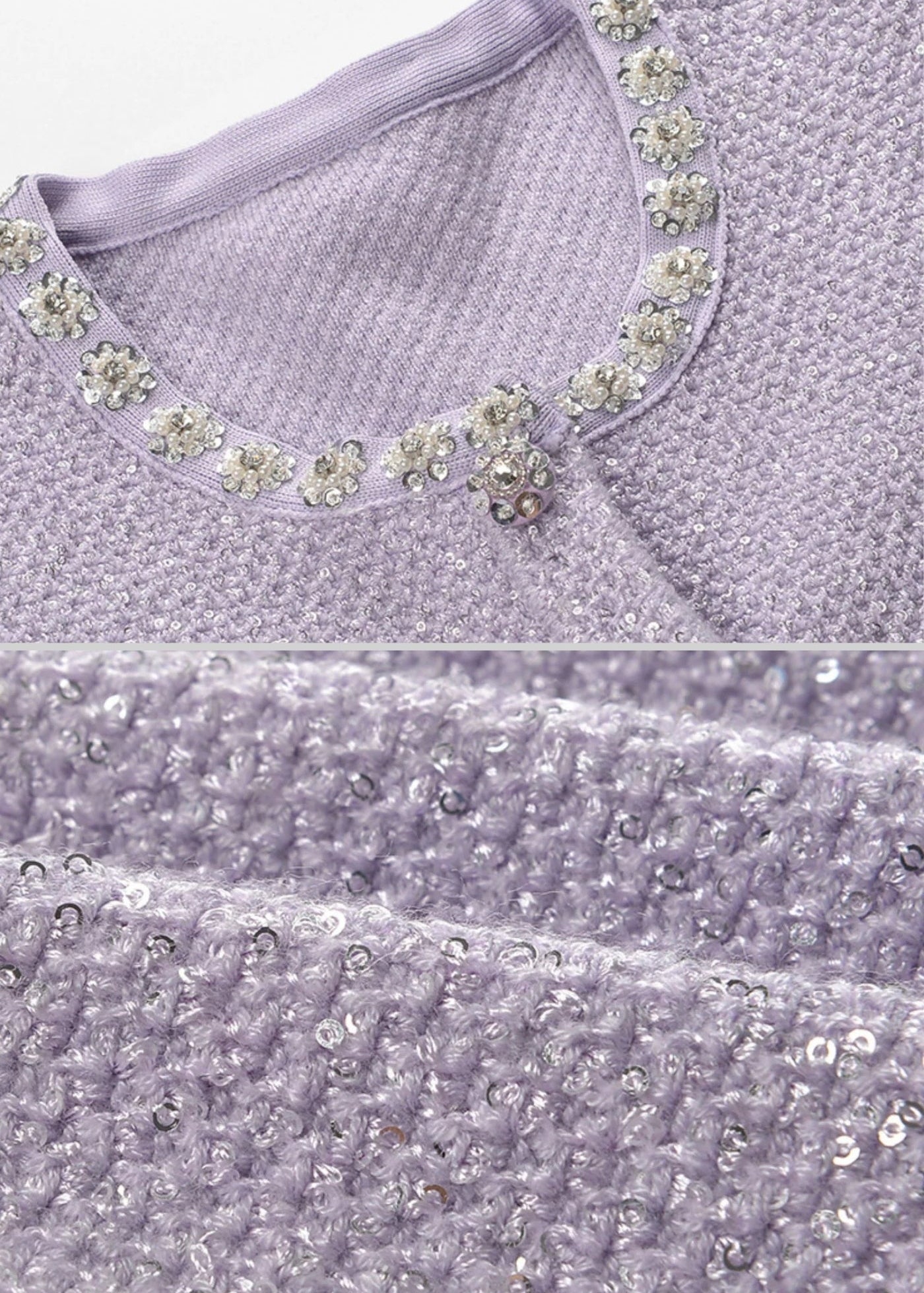 Textured Mini Dress With Silver Floral Detailing - Purple