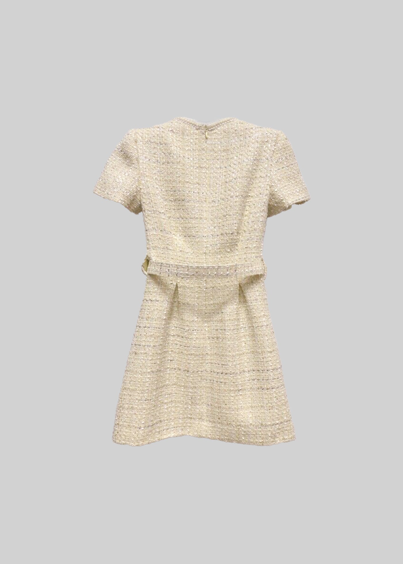 Textured Mini Dress With Floral Element And Matching Belt - Ivoire