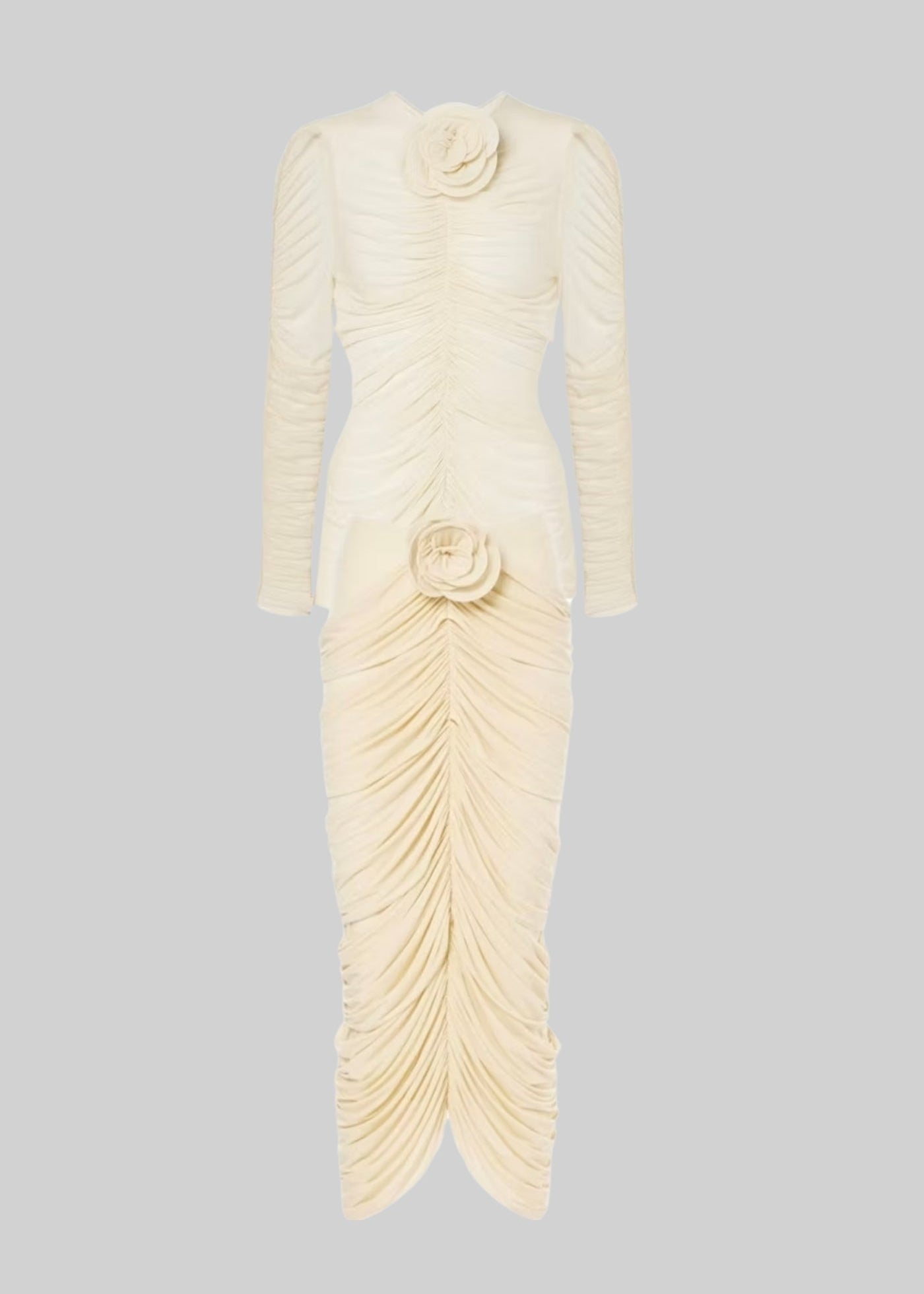 Elegant Ruched Two Piece Set With Floral Apliques - Ivoire