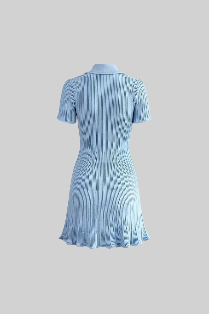 Short Sleeve Ribbed Mini Dress - Baby Blue