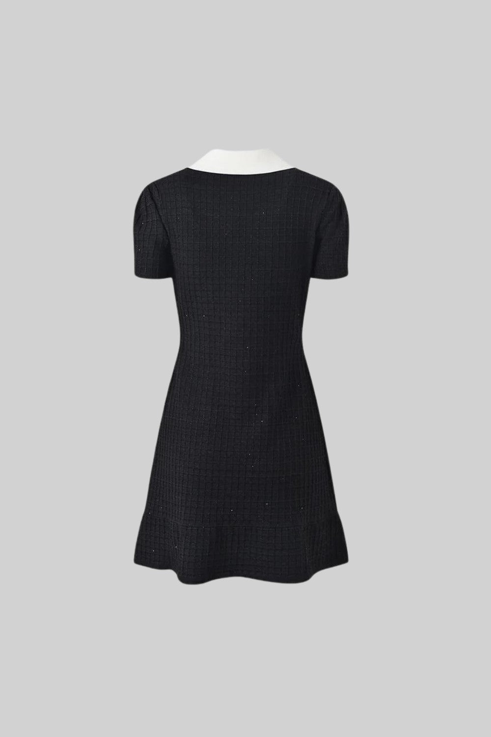 Short Sleeve Mini Dress With Contrasting Collar And Bow - Black