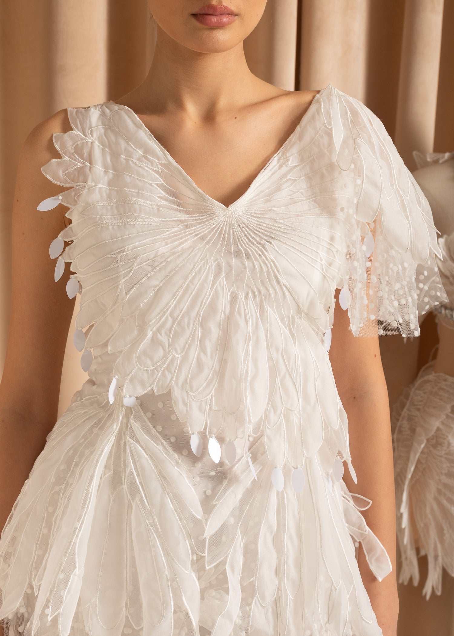 Layered Dress With Midi Tulle Skirt And Polka Dot Pattern - White