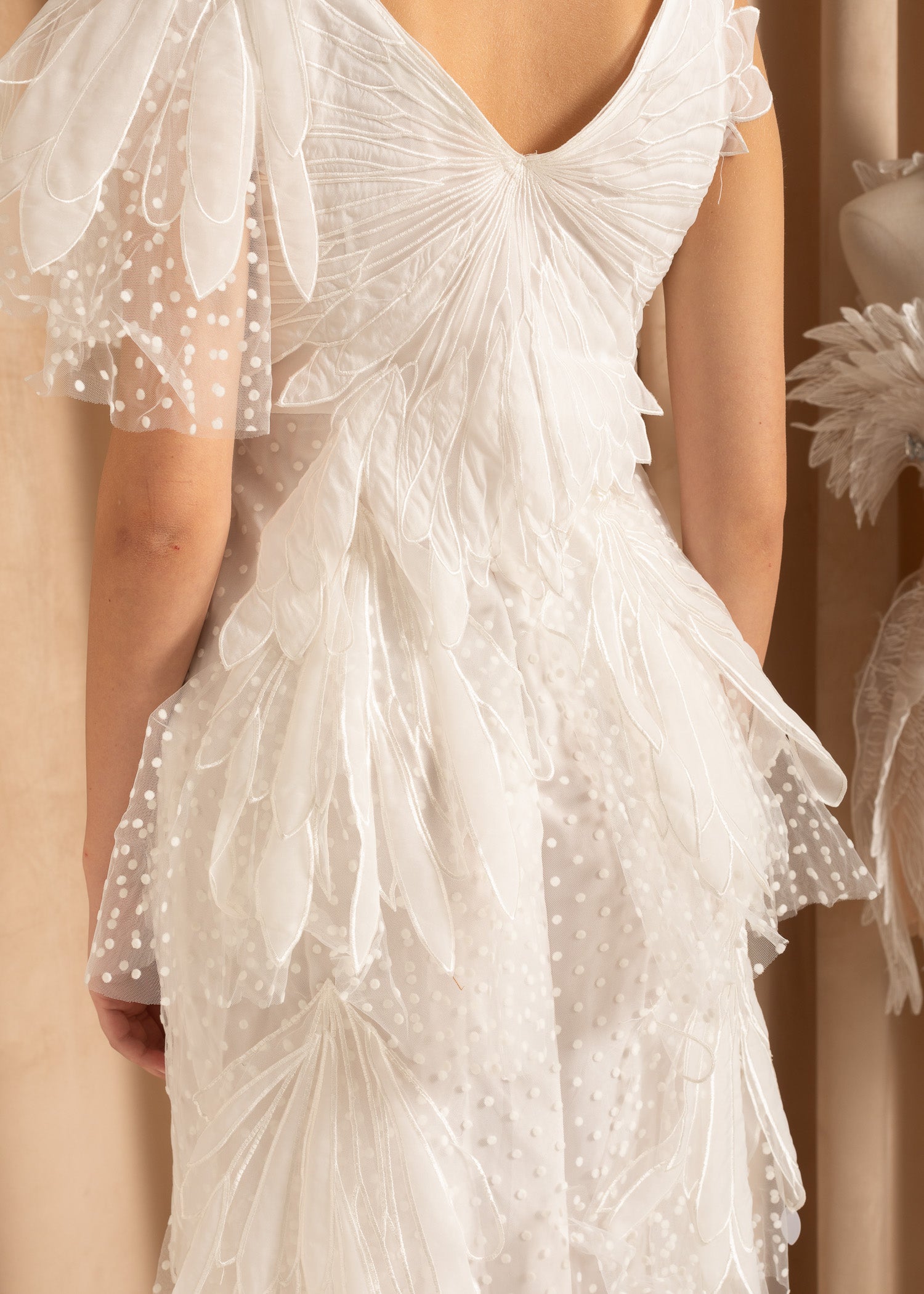 Layered Dress With Midi Tulle Skirt And Polka Dot Pattern - White
