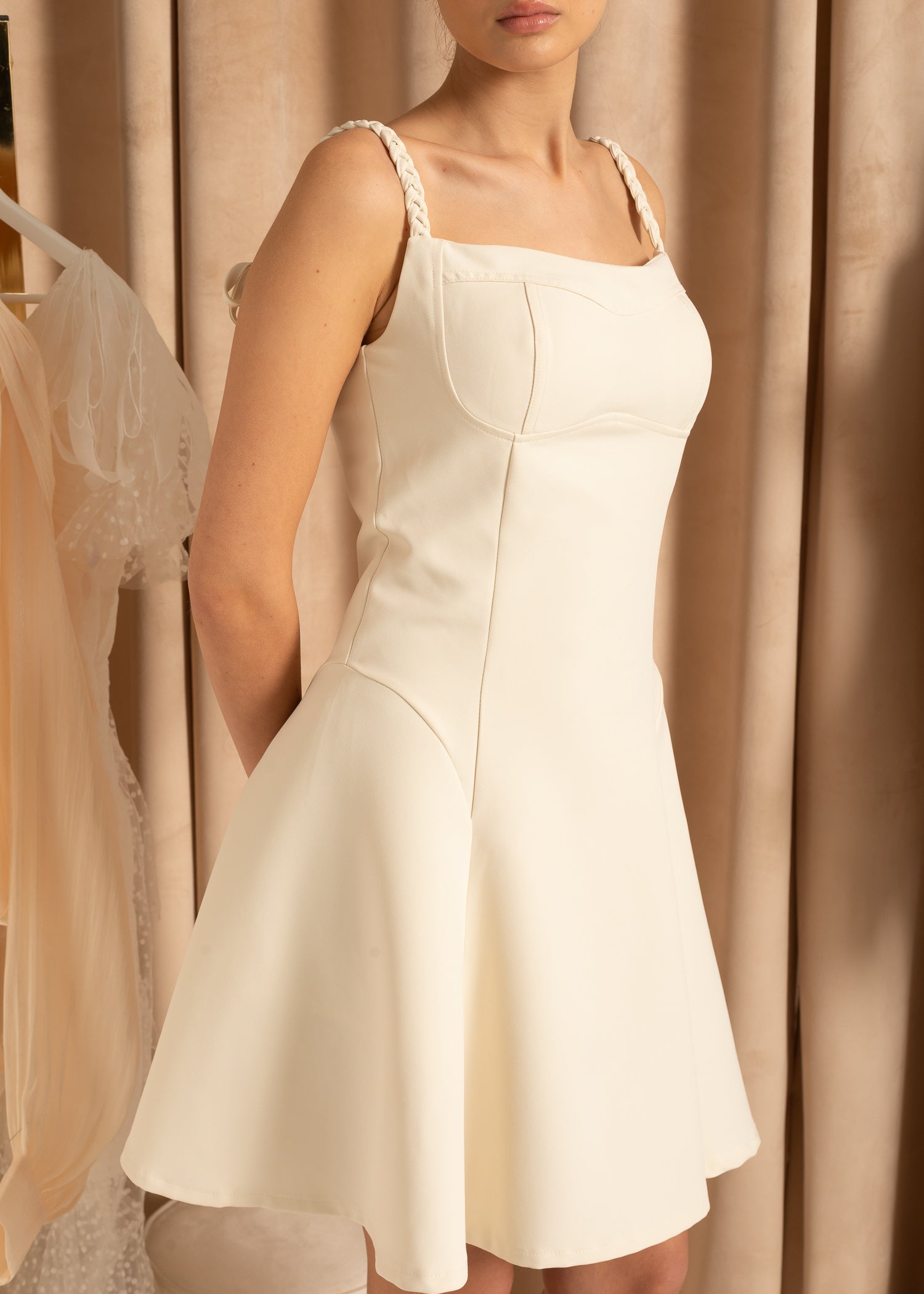 Elegant Mini Dress With Braided Straps - Ivoire