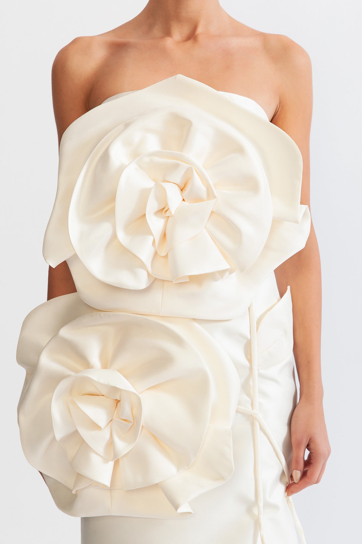 3D Sculpted Flowers Midi Dress - Ivoire