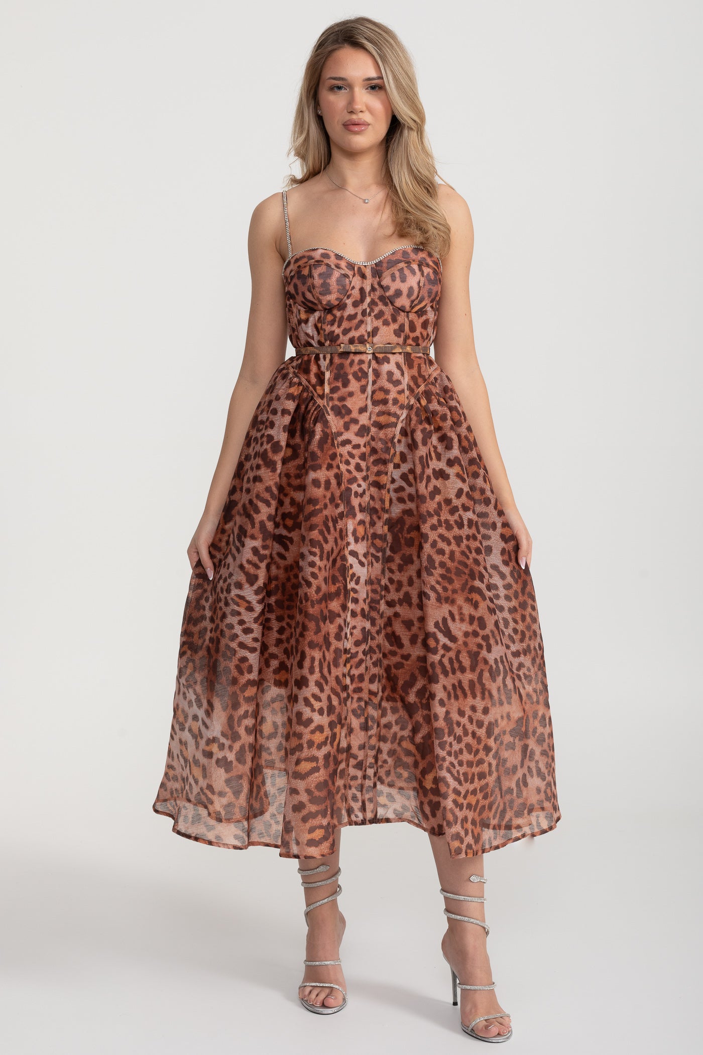 Leopard Print Halterneck Lurex Knit Midi Dress main image 0