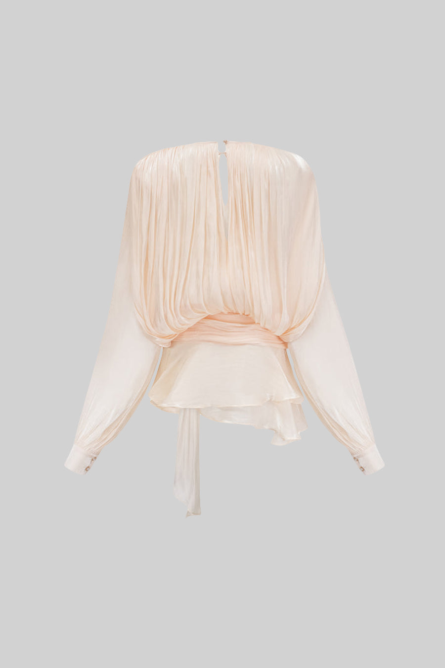 Flowing Long-Sleeved Mini Dress with Matching Waistband - Apricot