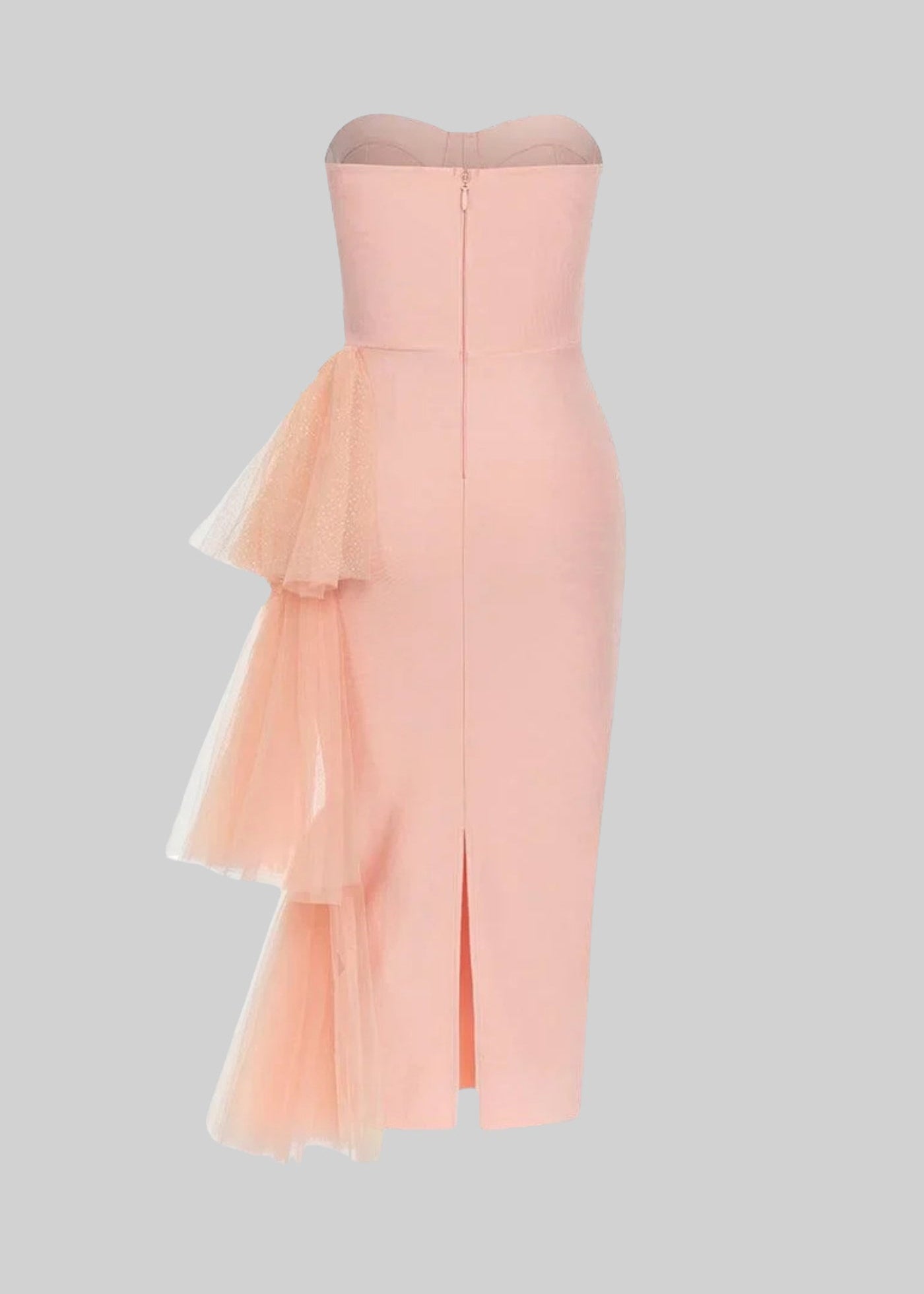 Fitted Midi Dress With Flowing Tulle Side Accents - Pink