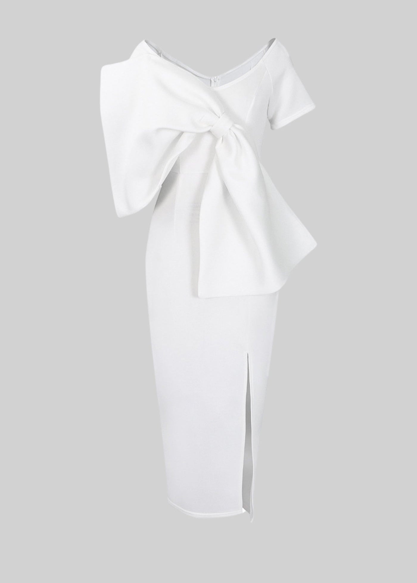 Strapless Midi Dress With Oversized Decorative Bow - White