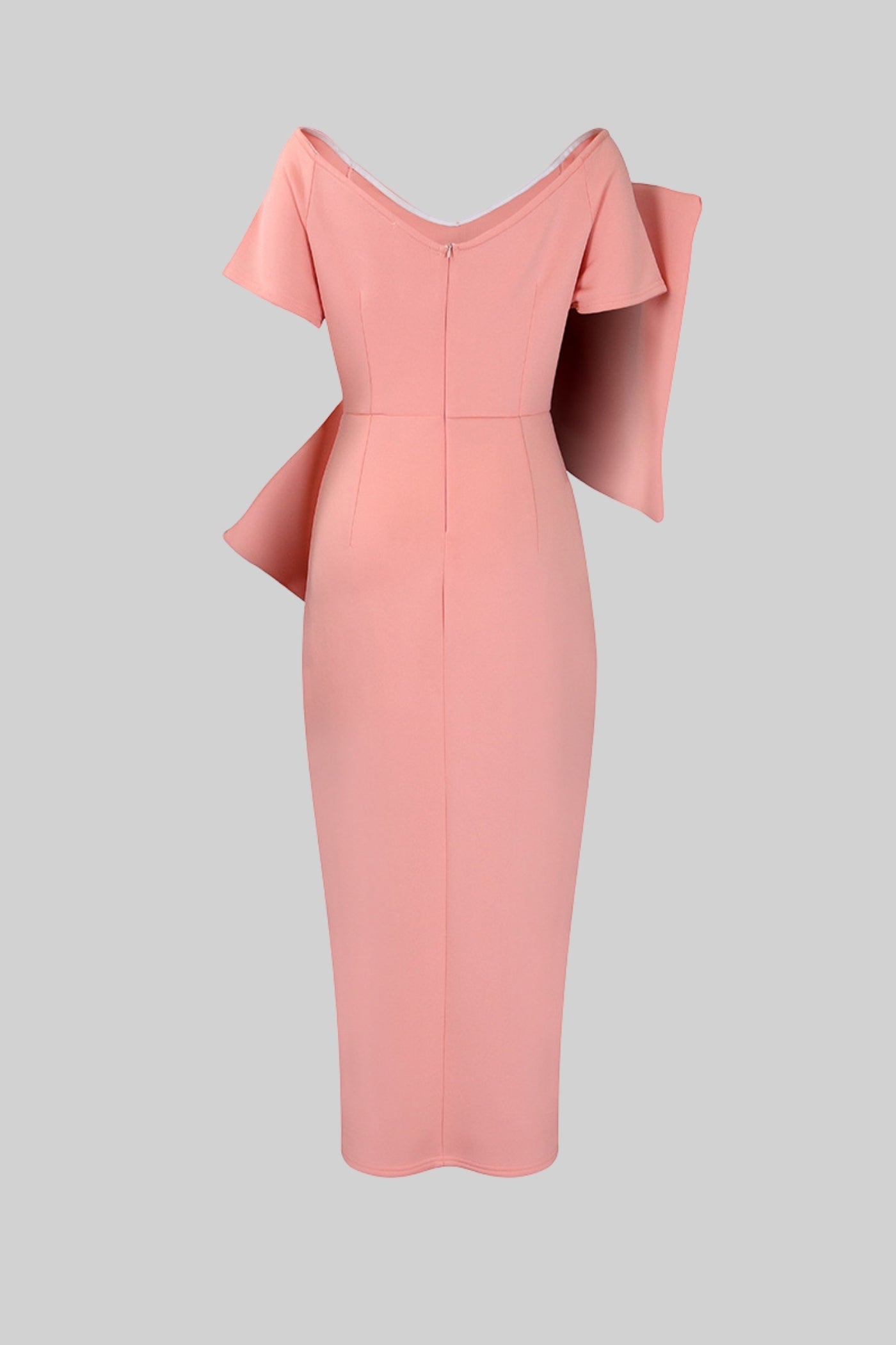 Elegant Fitted Dress With Oversized Front Bow - Peach