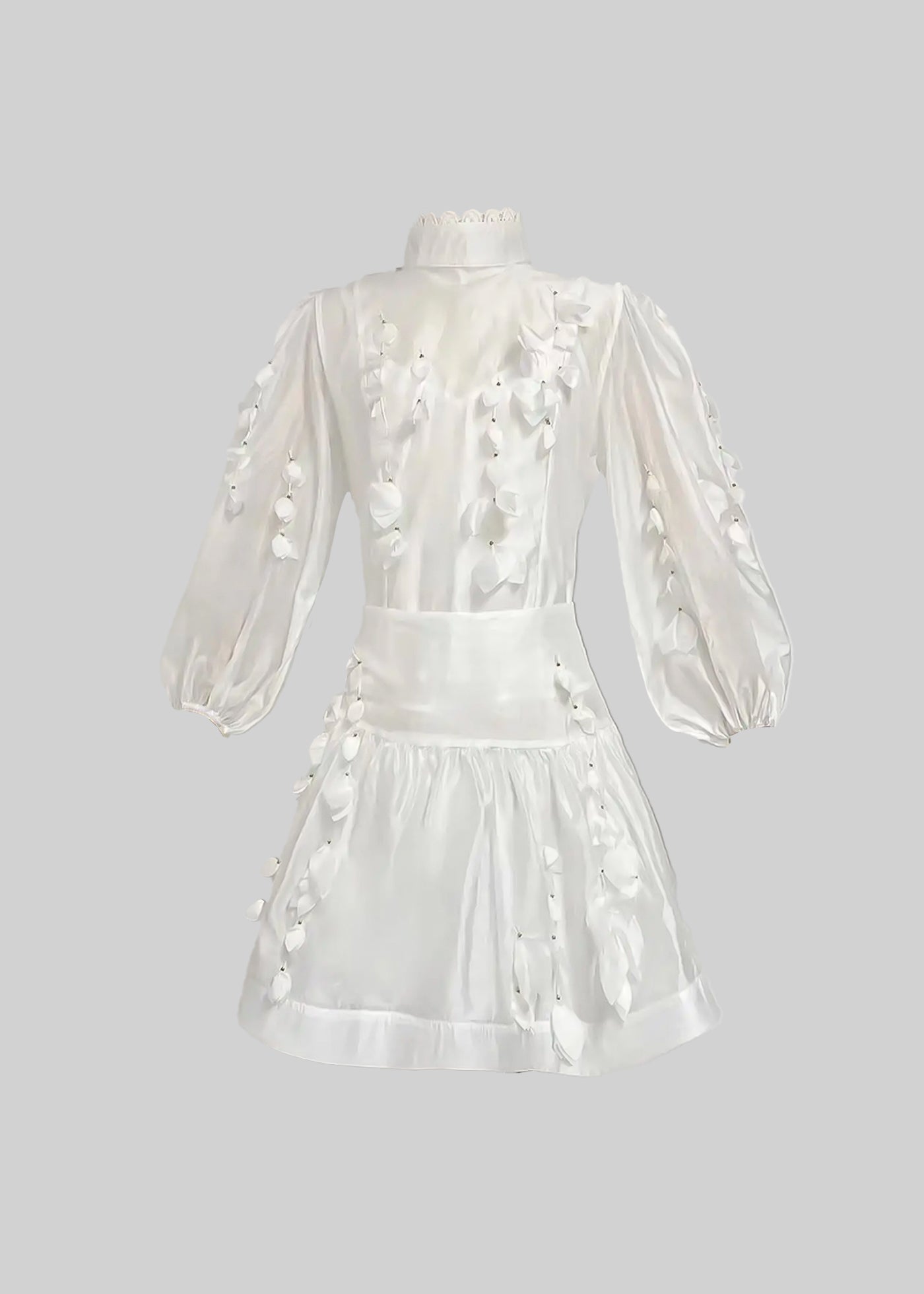 Flower Co-Ord With High Neckline, Lace And Adornments - White