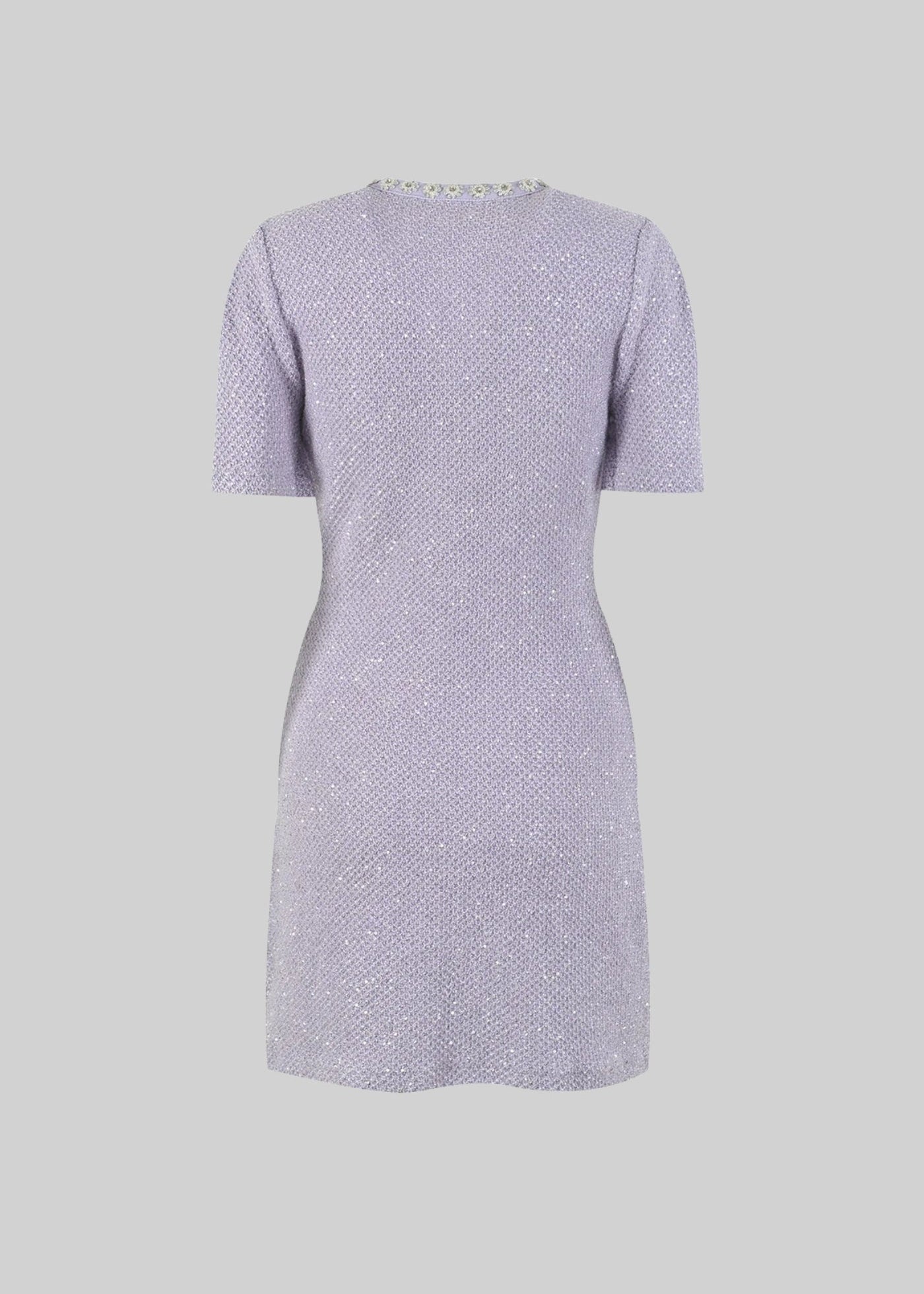 Textured Mini Dress With Silver Floral Detailing - Purple