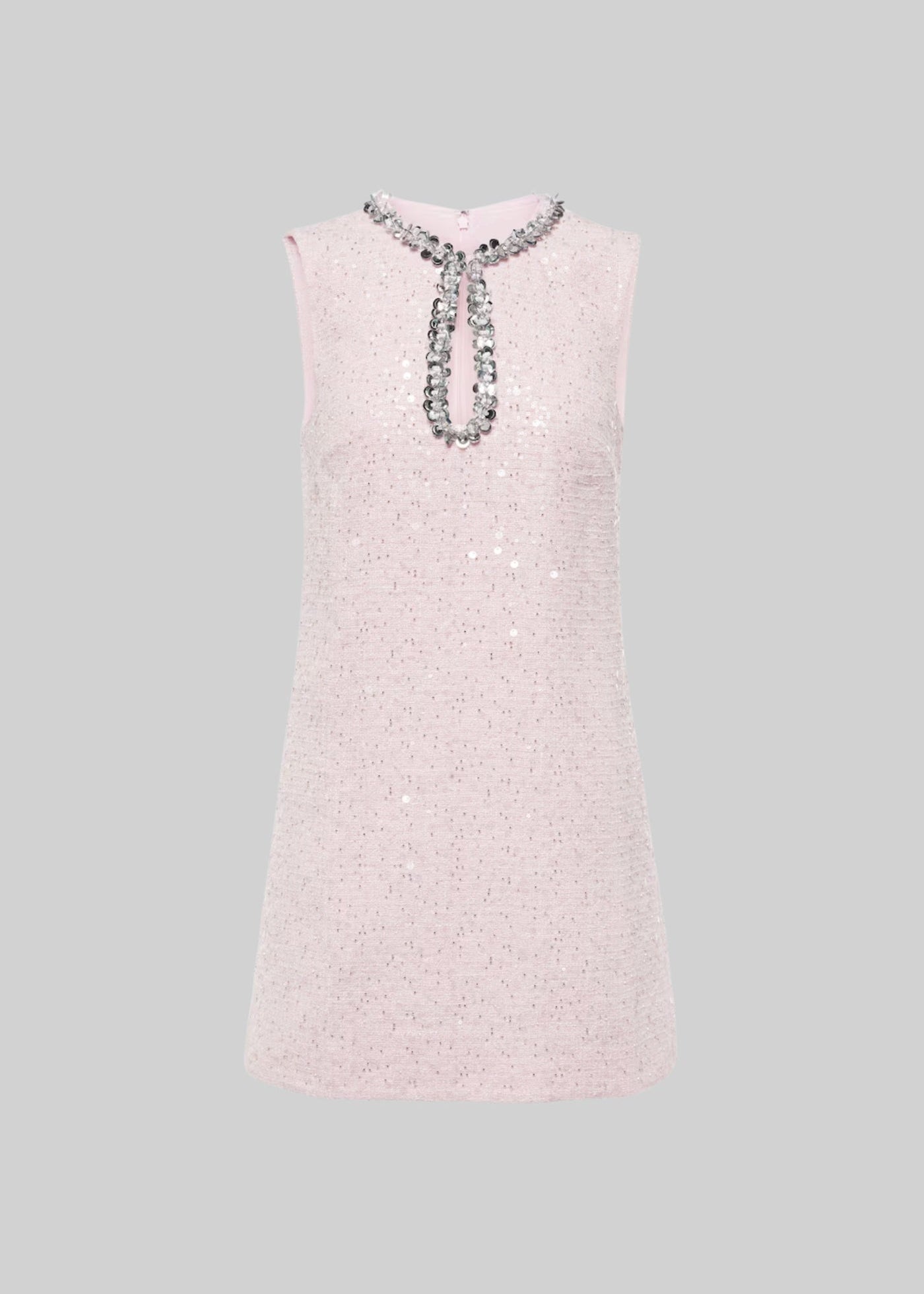 Textured Mini Dress With Silver Sequin Collar Detailing  - Pink