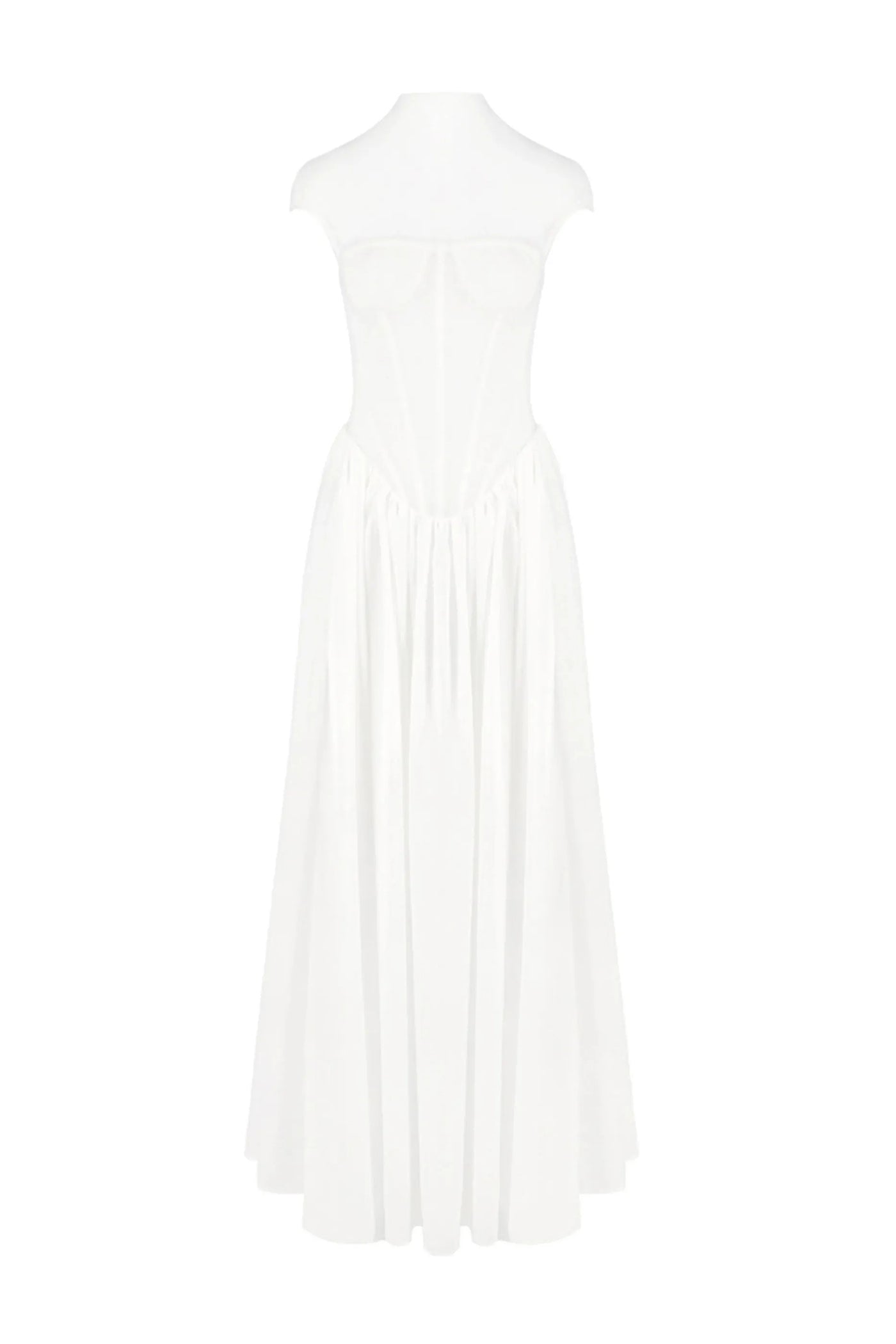 Joséphine Cap-Sleeve Gown With Sheer Corset Bodice And Gathered Maxi Skirt - White
