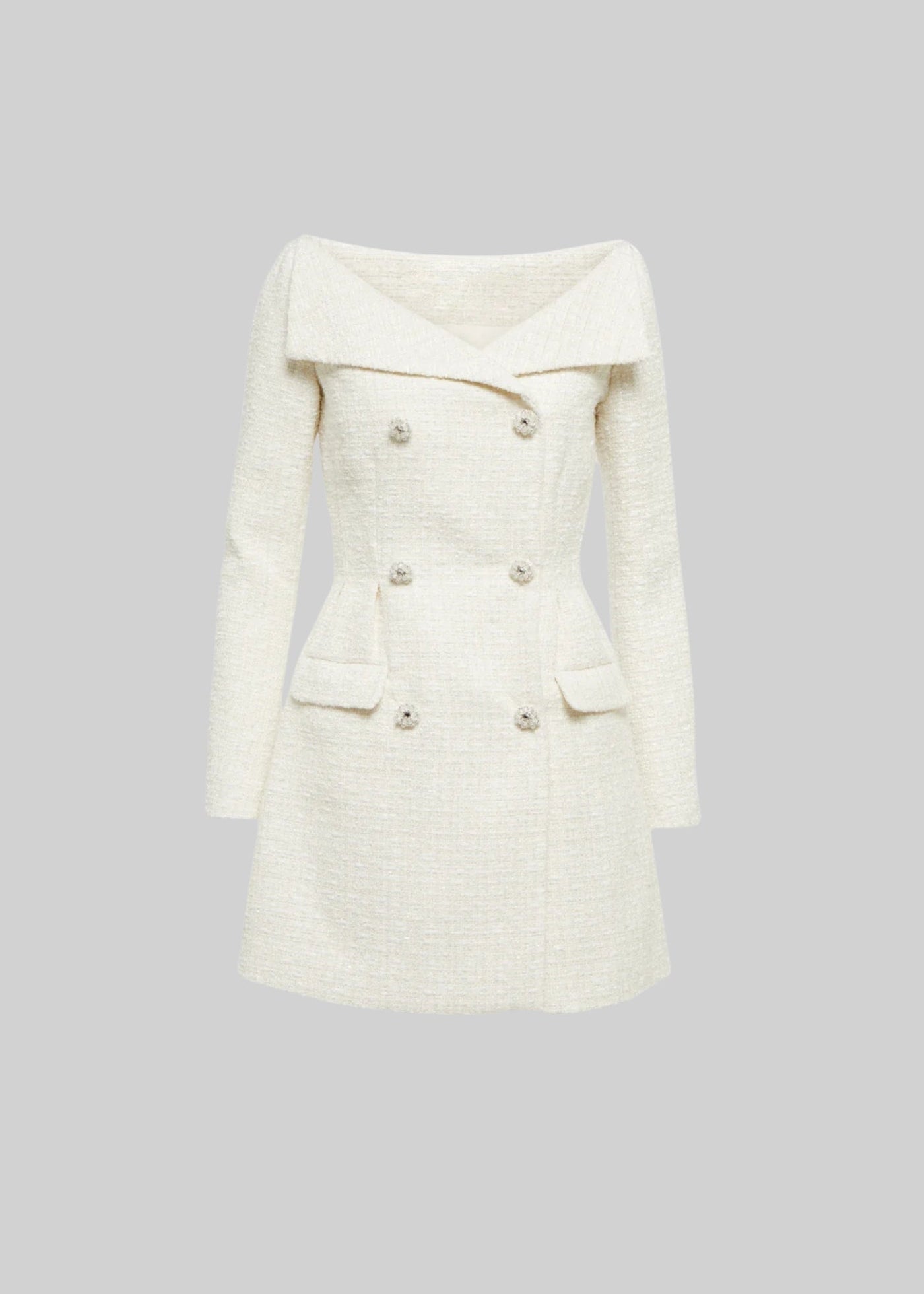Double Breasted Blazer-Style Dress With Golden Buttons - Ivoire