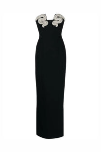 Lysiane Strapless Column Gown With 3D Snake Bust Detail - Black