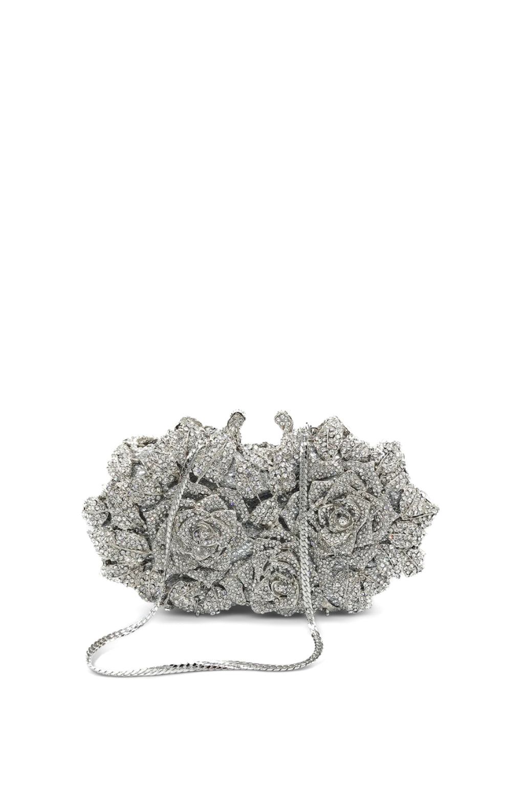 Myrra Crystal embellished rose clutch bag - Silver