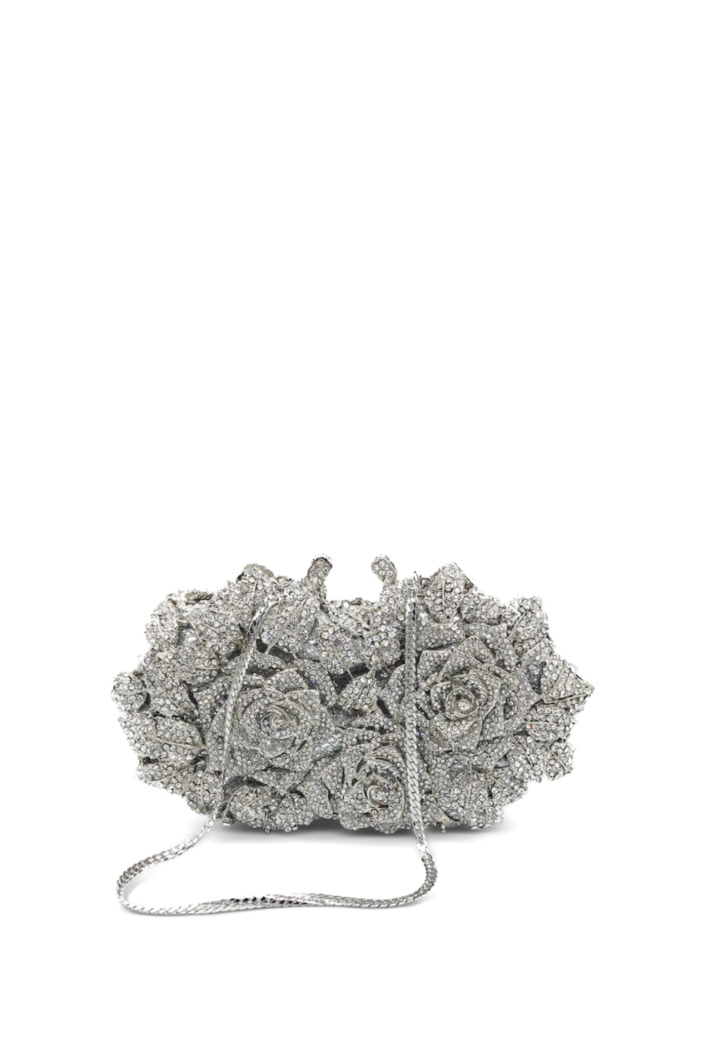 Myrra Crystal embellished rose clutch bag - Silver