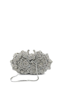 Myrra Crystal embellished rose clutch bag - Silver