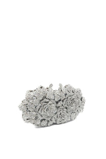 Myrra Crystal embellished rose clutch bag - Silver