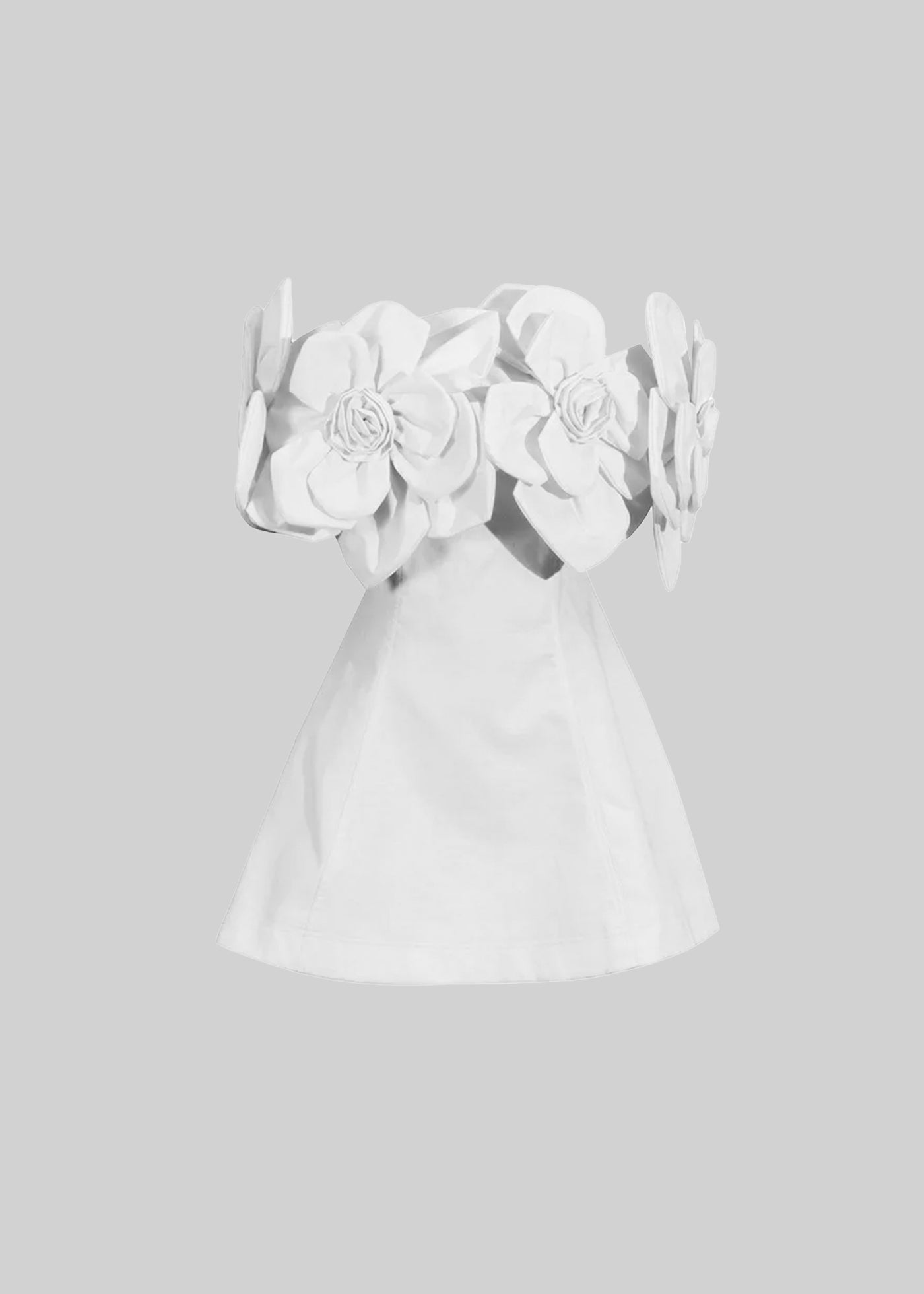 Elegant Mini Dress With Oversized Neckline Flowers - White
