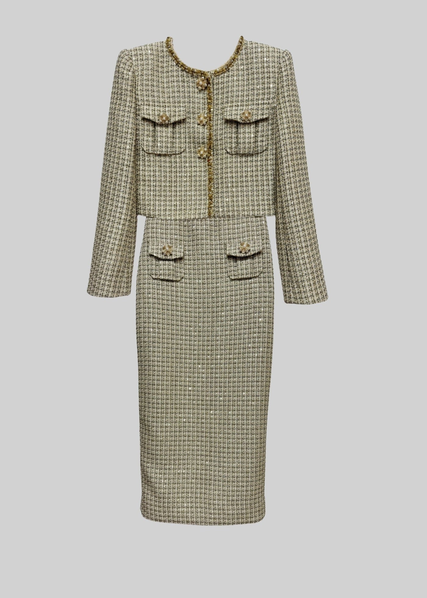Textured Two-Piece Ensemble With Golden Elements - Gold