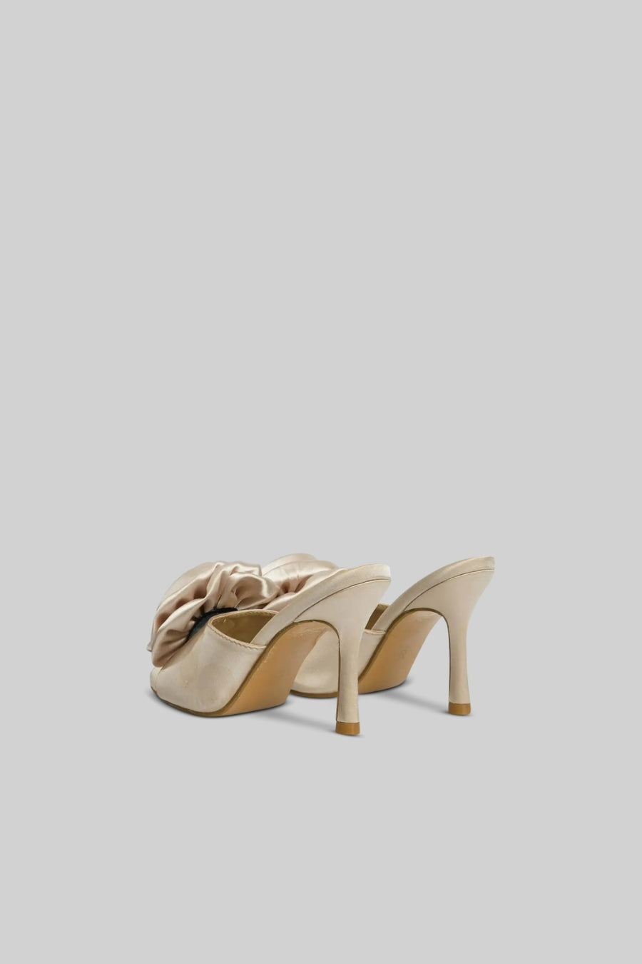 Satin Sandals with 3D Flower Aplique - Beige