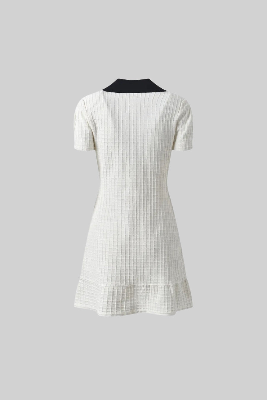 Short Sleeve Mini Dress With Contrasting Collar And Bow - White