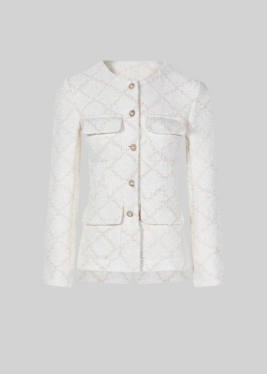 Diamond Patterned Jacket With Matching Shorts - Ivoire