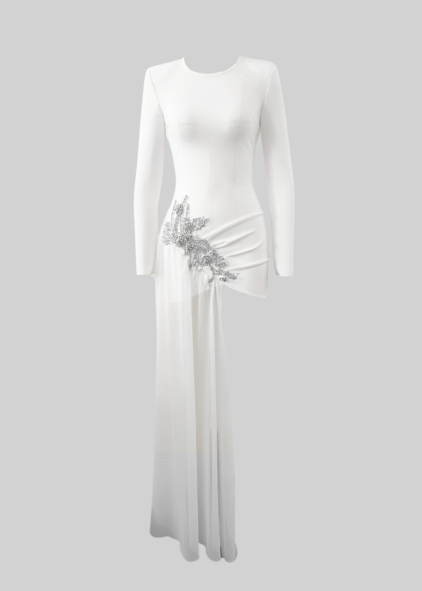 Asymmetrical Mini Dress With Ornate Beaded Embellishment - White