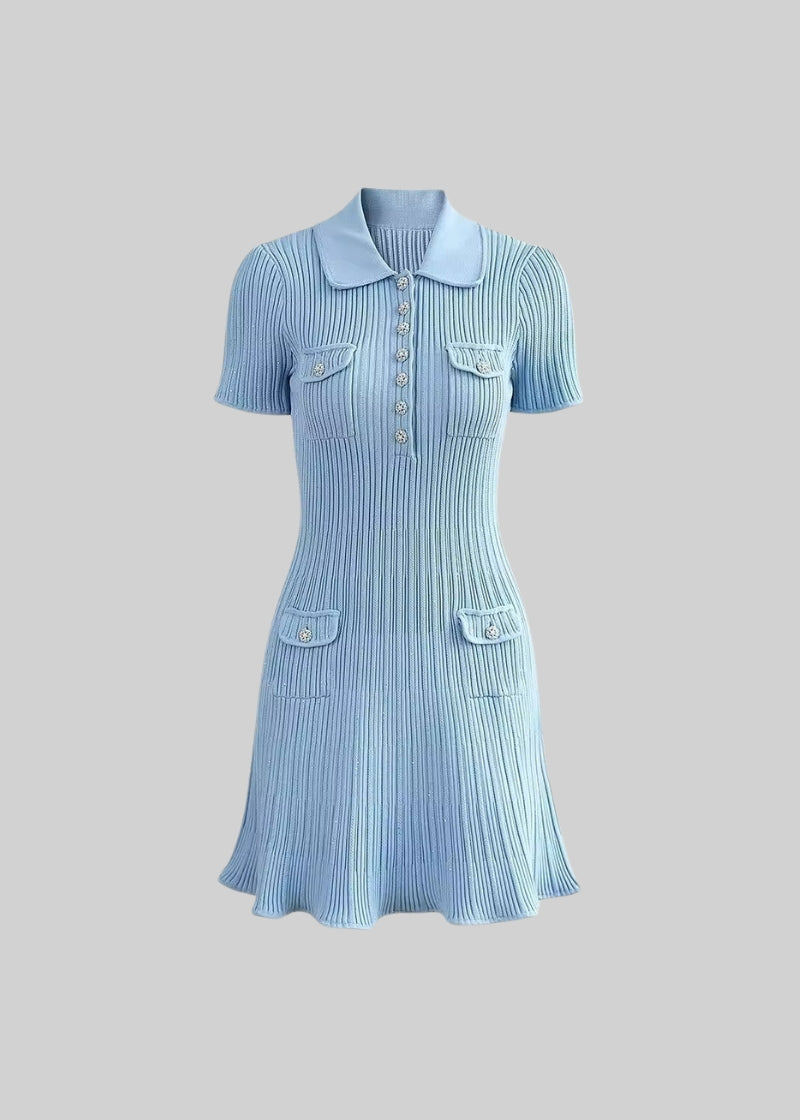 Short Sleeve Ribbed Mini Dress - Baby Blue