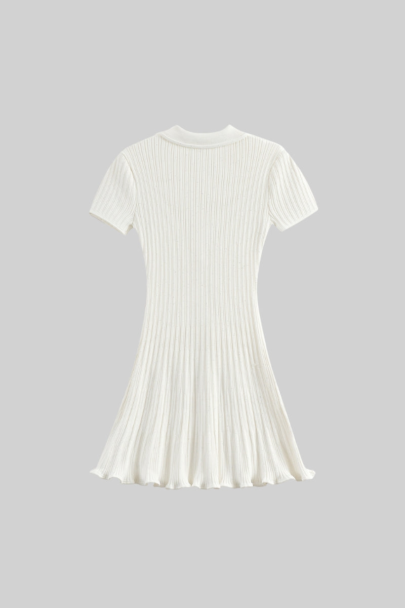 Short Sleeve Ribbed Mini Dress - White