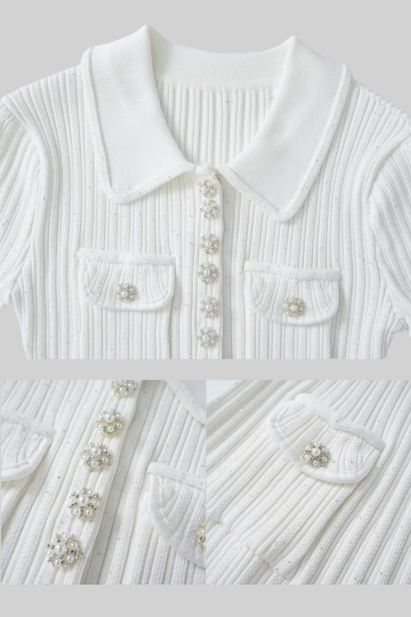 Short Sleeve Ribbed Mini Dress - White