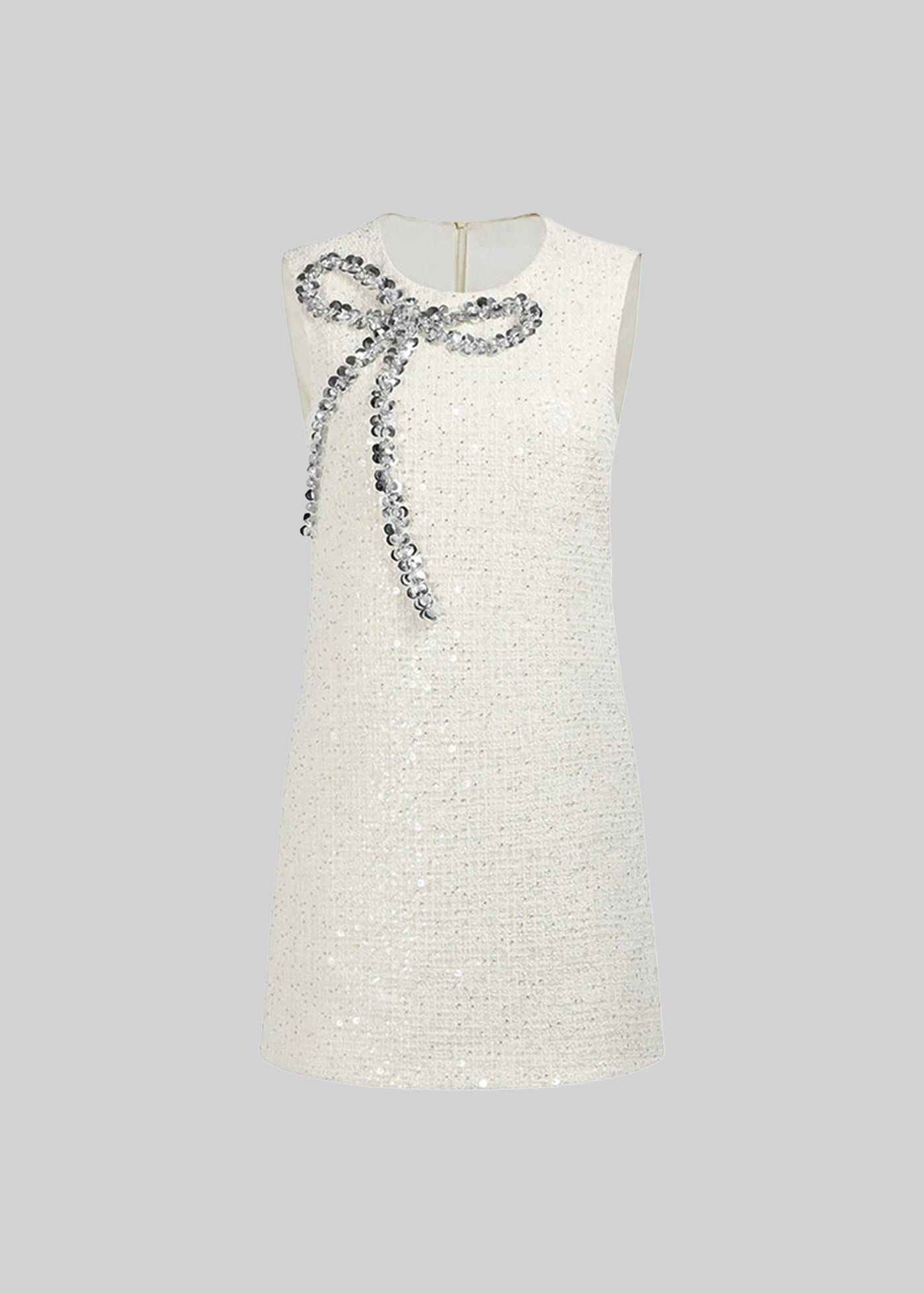 Knit Mini Dress With Decorative Sequin Bow - Ivoire