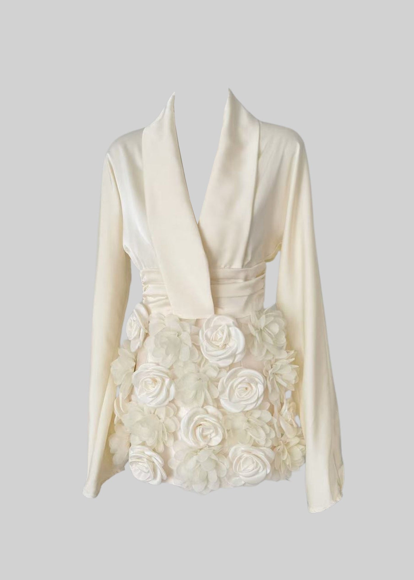 Coordinated Two Piece Satin Ensemble With Floral Skirt - Ivoire
