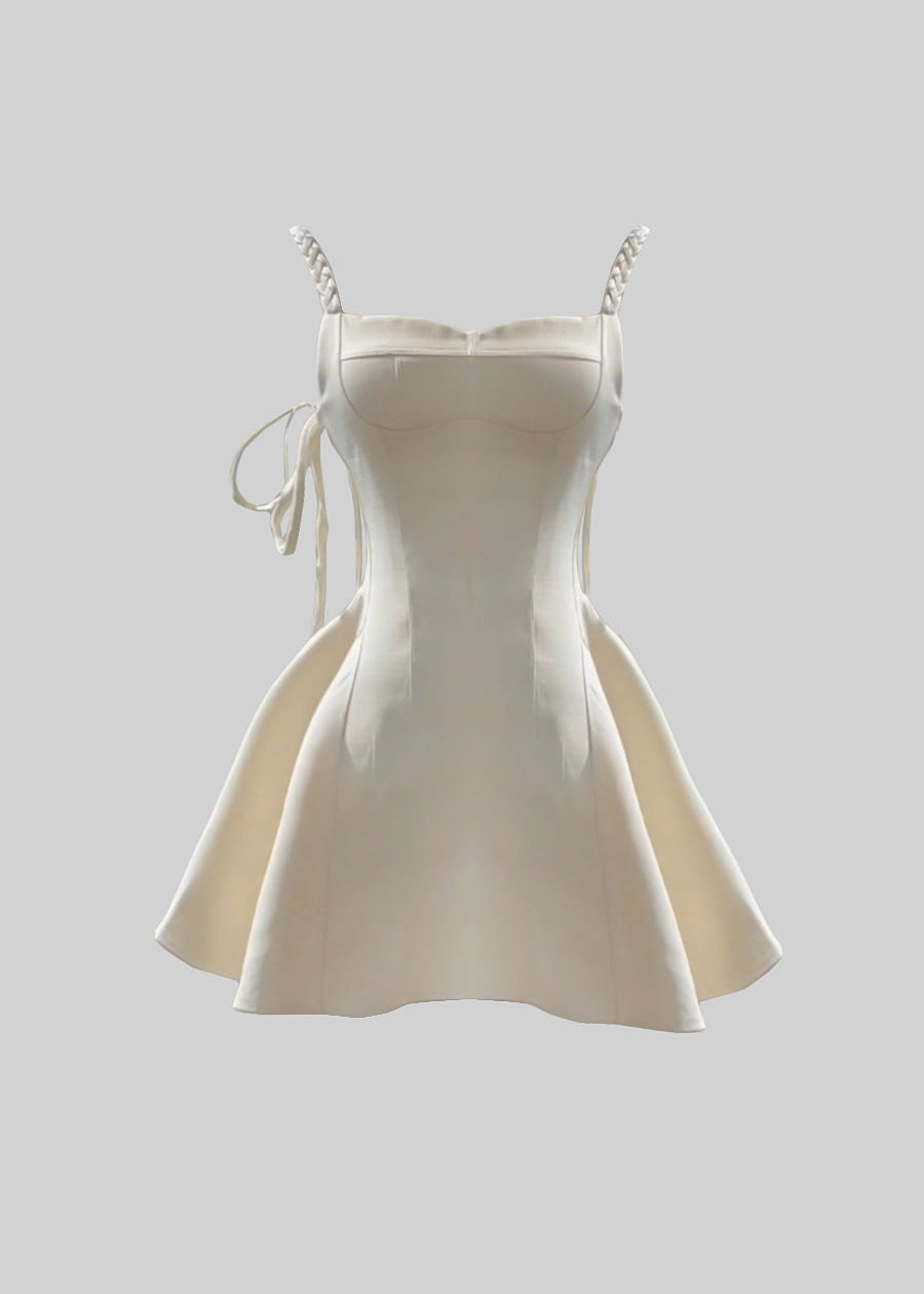 Elegant Mini Dress With Braided Straps - Ivoire