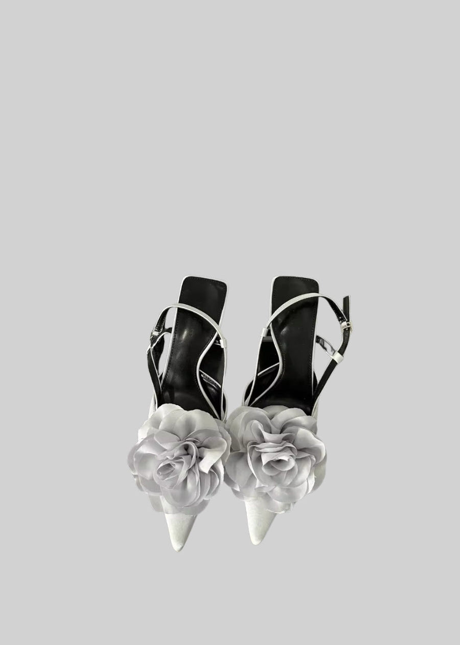 Flower Buckle Strap Pumps - Grey