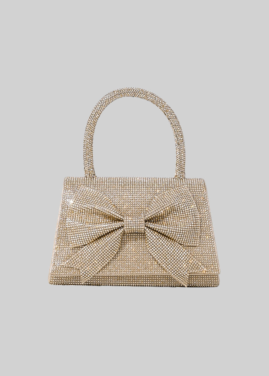 Rhinestone Handbag With Glittering Accents - Gold