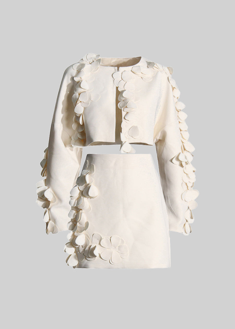 Two-Piece Set With Petal Adornments - Beige