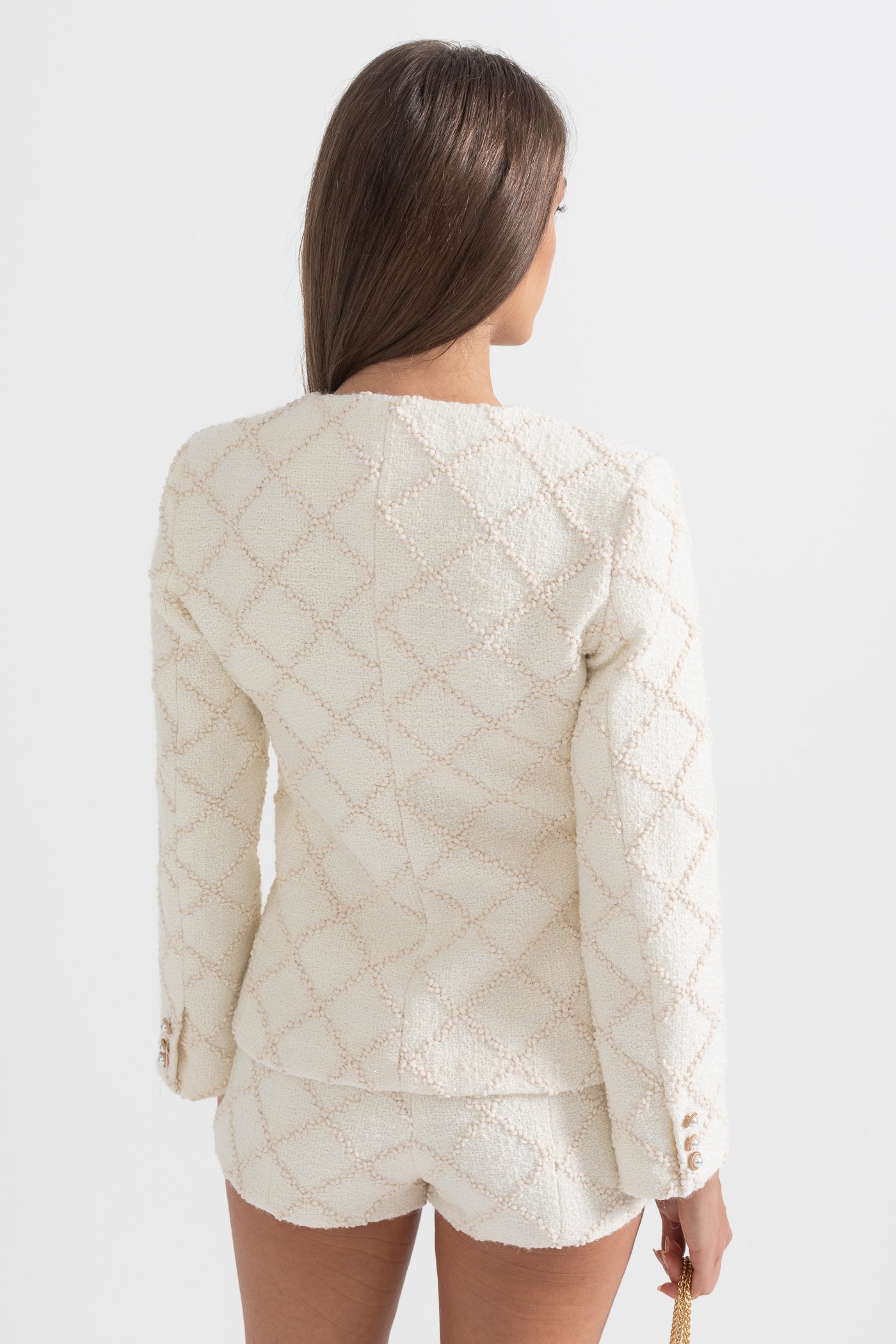 Diamond Patterned Jacket With Matching Shorts - Ivoire