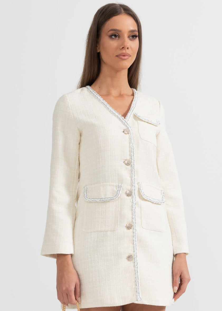 Modern Silver Stitching Dress - White