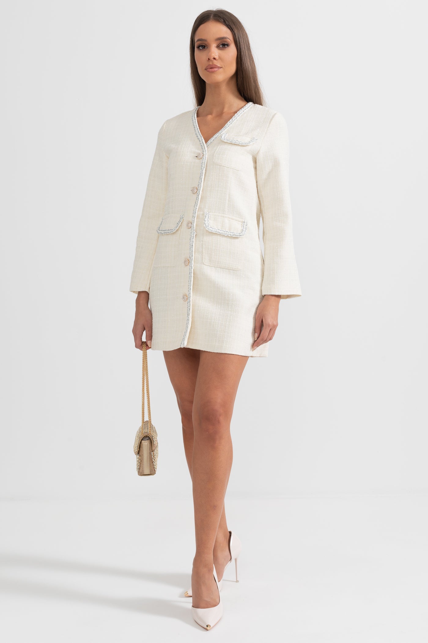 Modern Silver Stitching Dress - White
