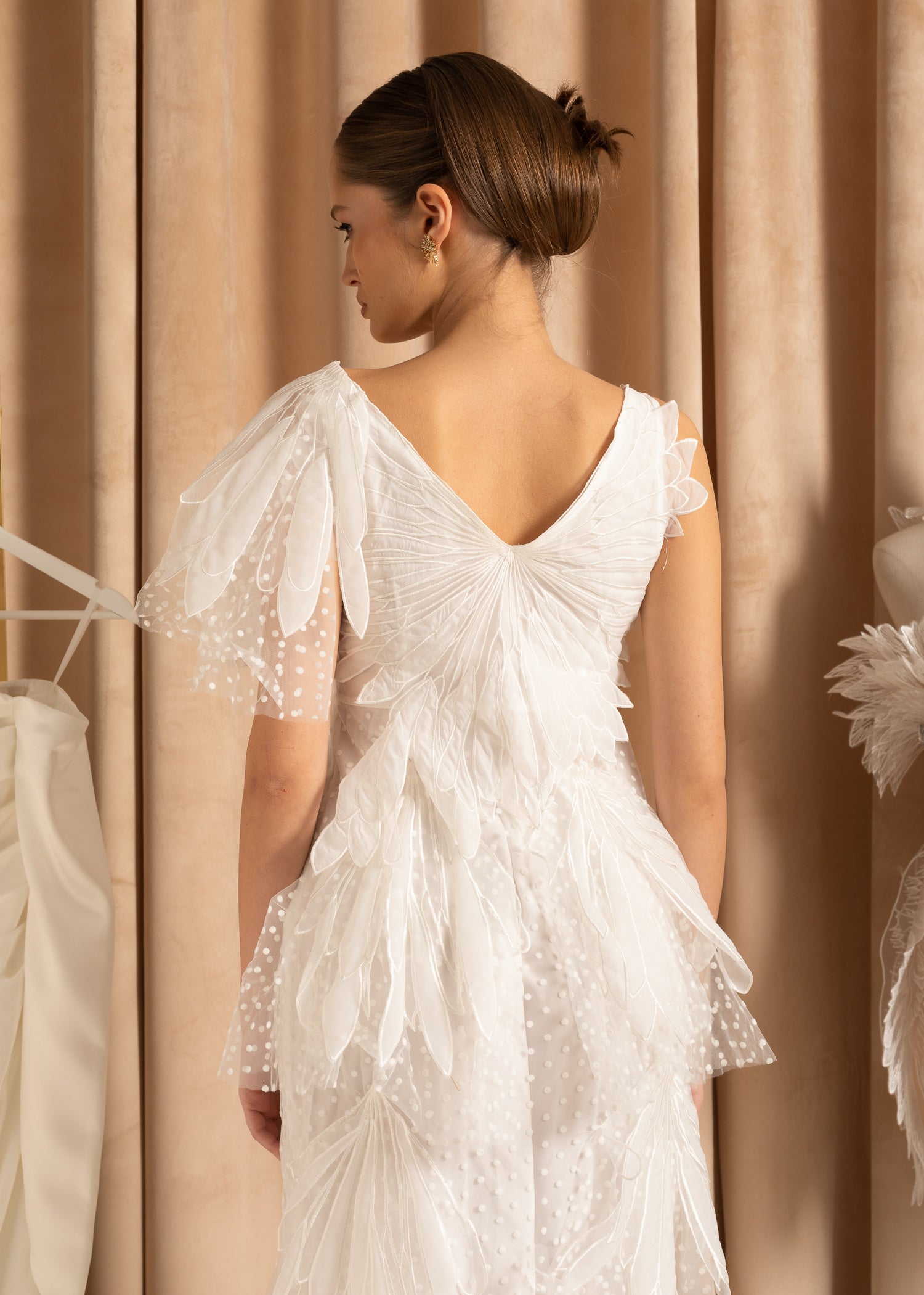 Layered Dress With Midi Tulle Skirt And Polka Dot Pattern - White