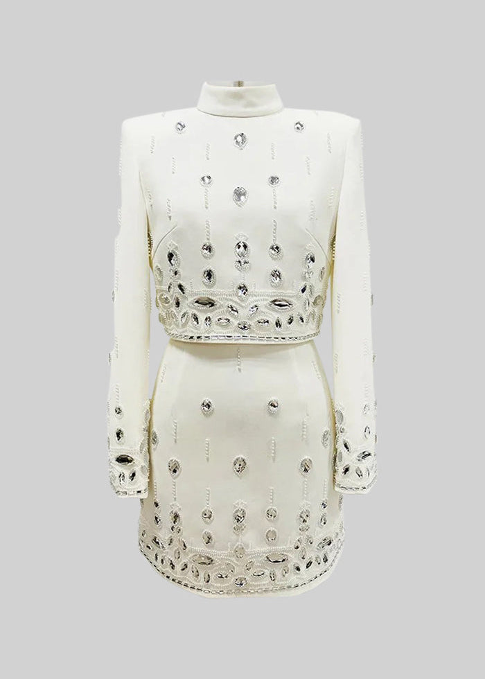 Crystal Adorned Two Piece Co-Ord - White