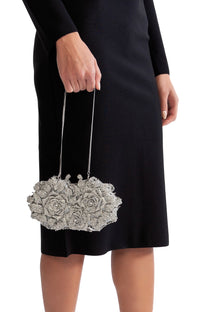 Myrra Crystal embellished rose clutch bag - Silver