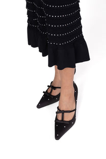 Inès Pointed-Toe Pumps With Bow-Detail And Crystal Studs - Black