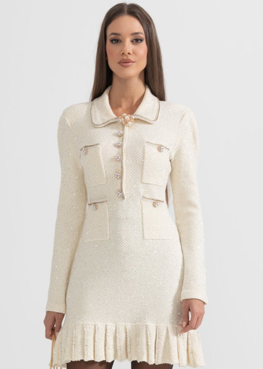 Knit textured dress - Ivoire