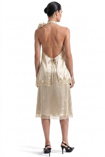 Héloïse zweiteiliges Set mit Spitzenbesatz und Blumenverzierungen – Beige